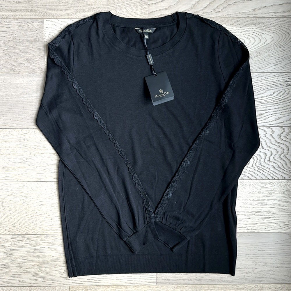 NWT Massimo Dutti black long sleeve with lace detail, size M.